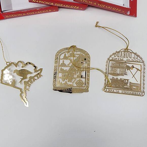 3 Alaska National Treasure 24K Gold Finish Brass laser cut Christmas Ornaments - Picture 7 of 8